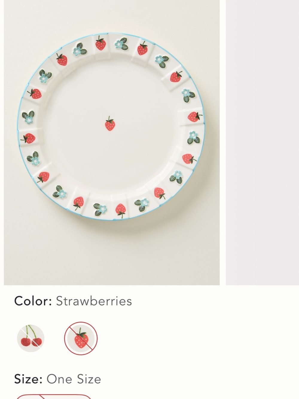Anthro Tilly Strawberry Ceramic Plate